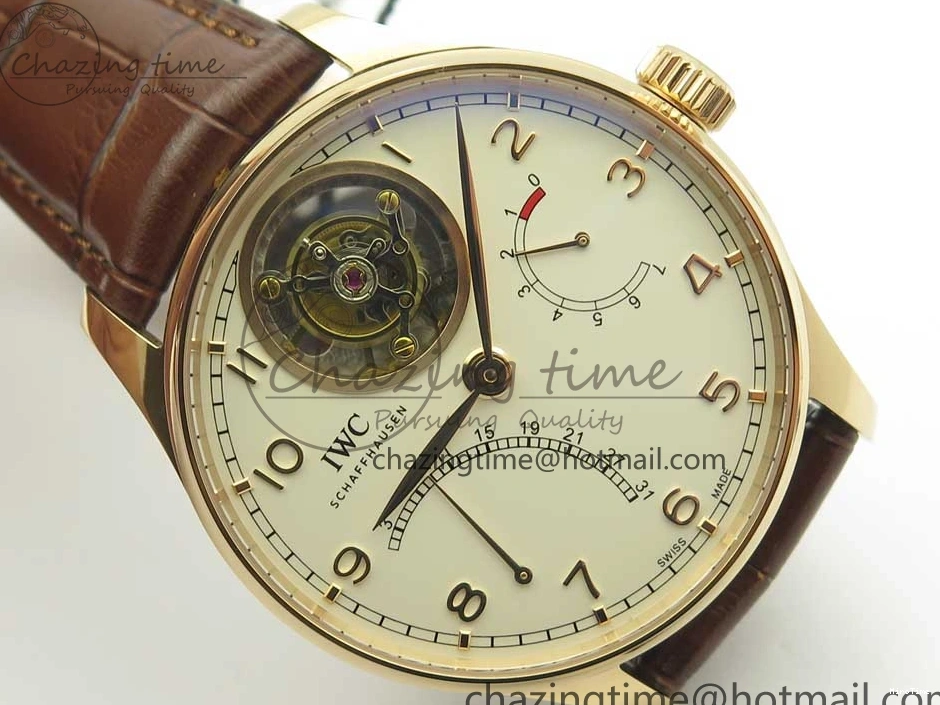 MIROTIME 1222 Portuguese Tourbillon IW504602 RG ZF Best Edition White Dial on Brown Leather Strap Stretchable 7178